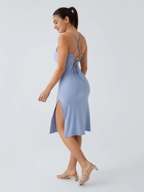 NWT Halara Everyday Strap Bodycon Midi Chill Dress-Sensational Sky Blue